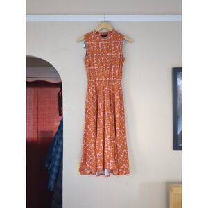 NOOWORKS Pebble People Dahlia Midi Dress High Neck Sz Small Orange Pink
